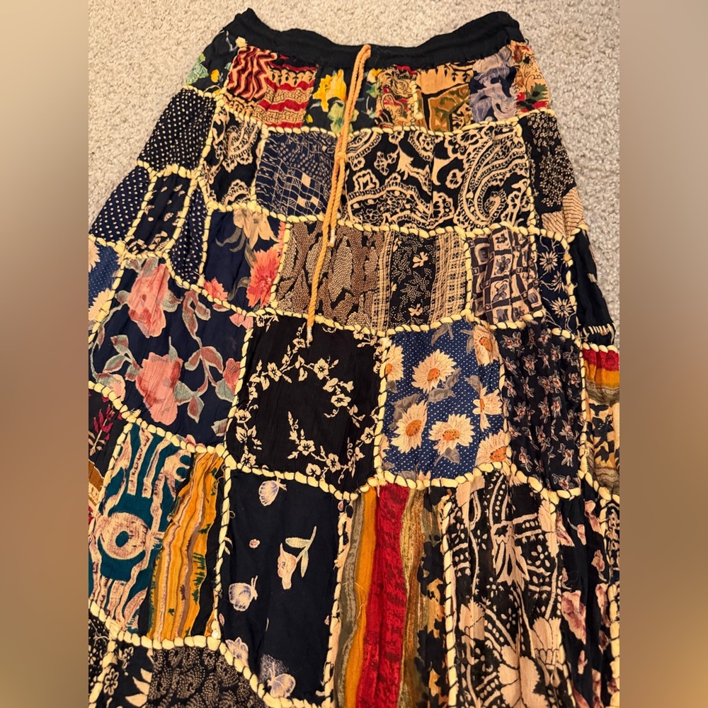 Boho Patchwork Maxi Skirt - Black Multi - image 2